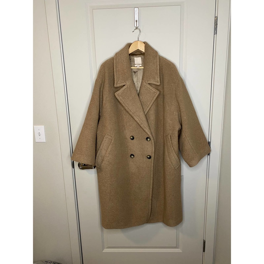 H&M Wool Blend Twill Coat in Beige